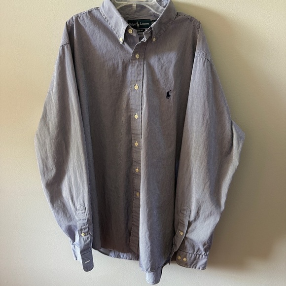 Ralph Lauren Men's Classic Navy and White Stripe Button-Down Shirt - Picture 1 of 4